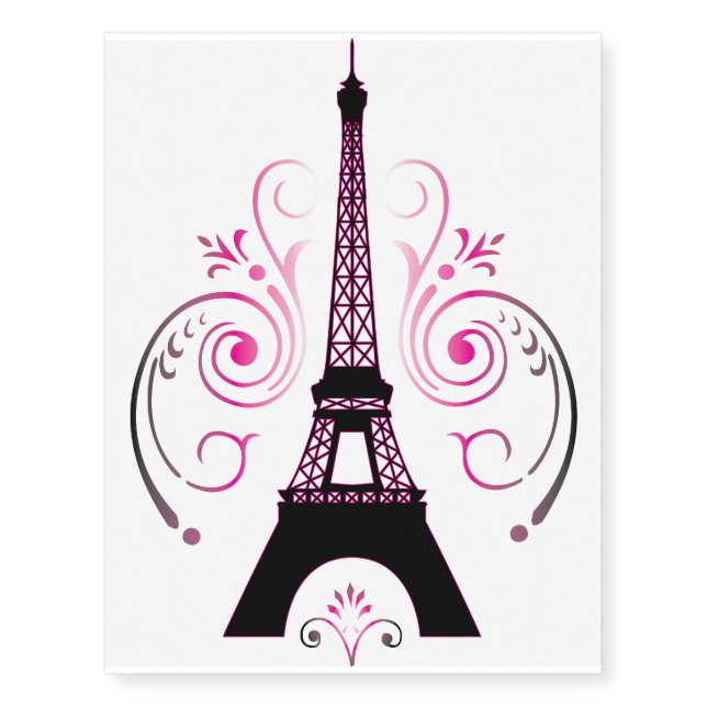 Eiffel Tower Paris Gradient Swirl Design Temporary Tattoos (Front)