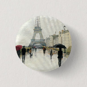 Eiffel Tower Paris In The Rain Button