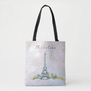Eiffel Tower Paris Ink Sketch on Pink Sparkle Tote Bag