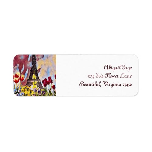 Eiffel Tower Paris Iris Tulips Flowers Address Label