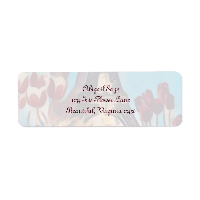 Eiffel Tower, Paris Iris, Tulips Flowers Address Label (Front)