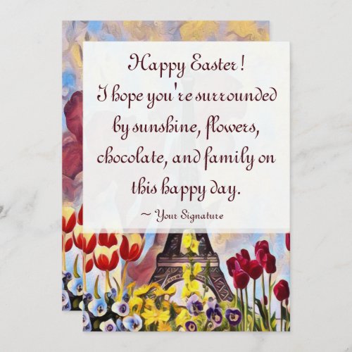 Eiffel Tower Paris Iris Tulips Flowers Easter Holiday Card