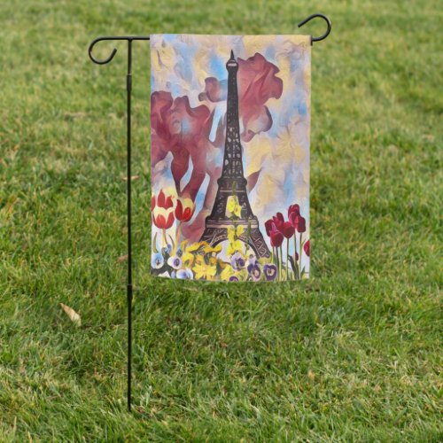Eiffel Tower Paris Iris Tulips Spring Flowers Garden Flag