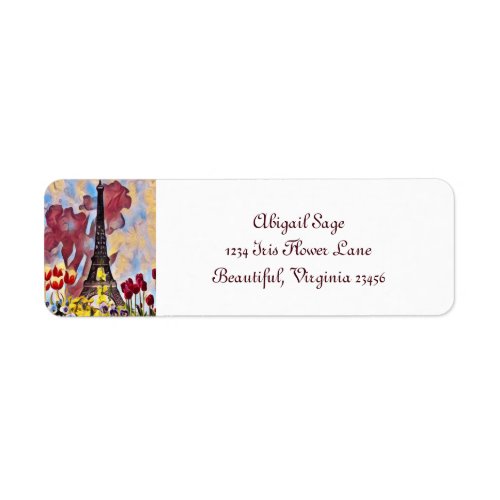 Eiffel Tower Paris Iris Tulips Spring Flowers Label