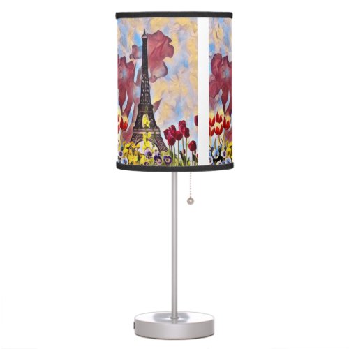 Eiffel Tower Paris Iris Tulips Spring Flowers Table Lamp