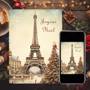 Eiffel Tower, Paris Joyeux Noel Christmas Holiday Card
