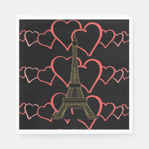 Eiffel Tower Paris Love French Wedding Heart Black Paper Napkins