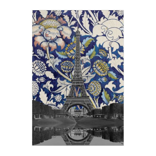 Eiffel Tower Paris Meets Floral Illustration Acrylic Print