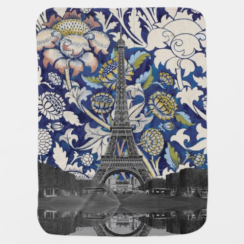 Eiffel Tower Paris Meets Floral Illustration Baby Blanket
