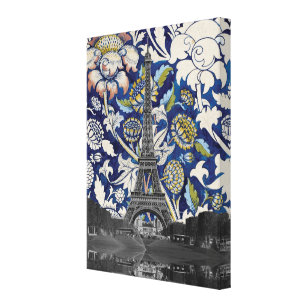 Eiffel Tower Paris Meets Floral Illustration Canvas Print