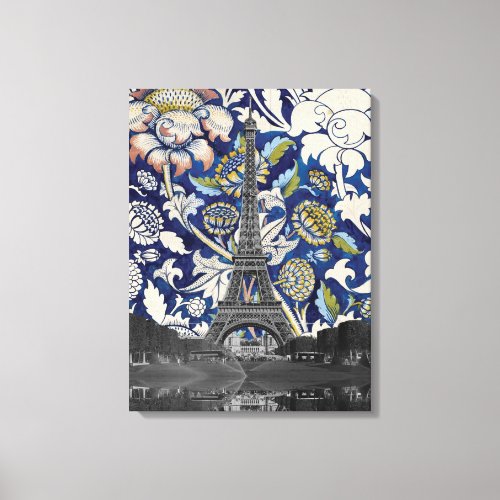Eiffel Tower Paris Meets Floral Illustration Canvas Print