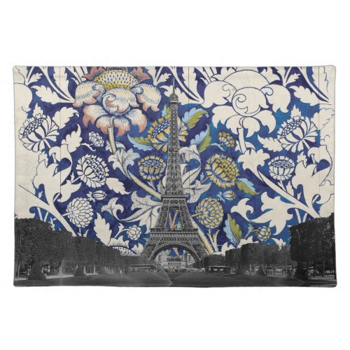 Eiffel Tower Paris Meets Floral Illustration Cloth Placemat