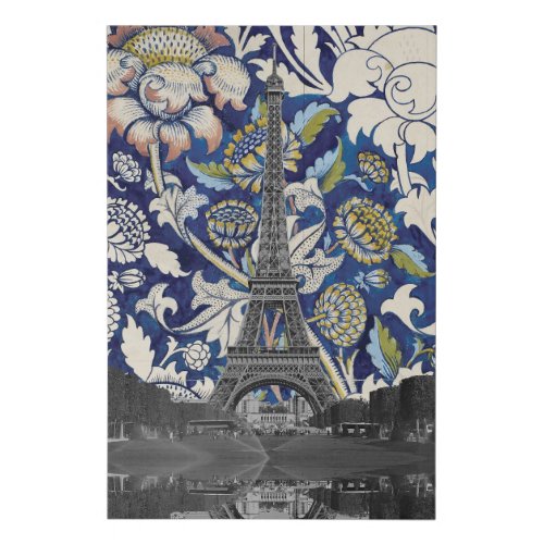 Eiffel Tower Paris Meets Floral Illustration Faux Canvas Print