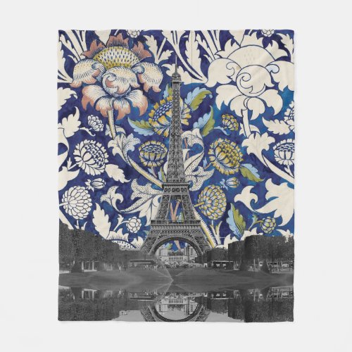 Eiffel Tower Paris Meets Floral Illustration Fleece Blanket