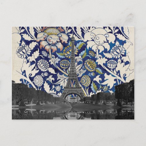 Eiffel Tower Paris Meets Floral Illustration Postcard