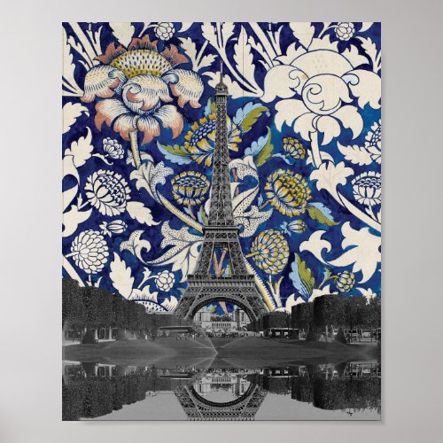 Eiffel Tower Paris Meets Floral Illustration Poster