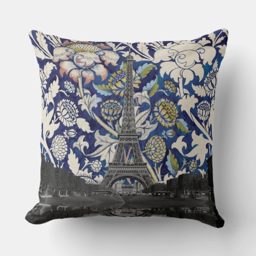 Eiffel Tower Paris Meets Floral Illustration Throw Pillow