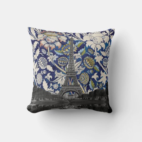 Eiffel Tower Paris Meets Floral Illustration Throw Pillow