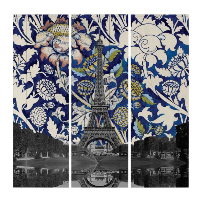 Eiffel Tower Paris Meets Floral Illustration Triptych (Front)