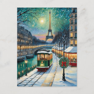 Eiffel Tower Paris Metro Winter Scene Postcard