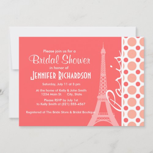 Eiffel Tower, Paris, Pink &amp; Coral Polka Dots Card