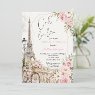 Eiffel Tower Paris Pink Flowers Bridal Shower Invitation