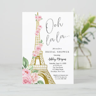Eiffel Tower Paris Pink Flowers Bridal Shower Invitation