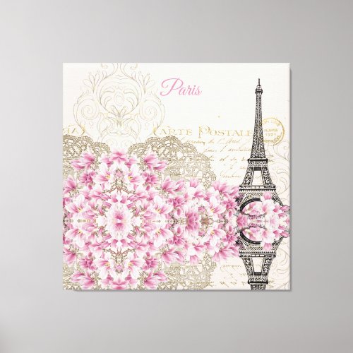 Eiffel Tower Paris Pink Magnolia Canvas Print