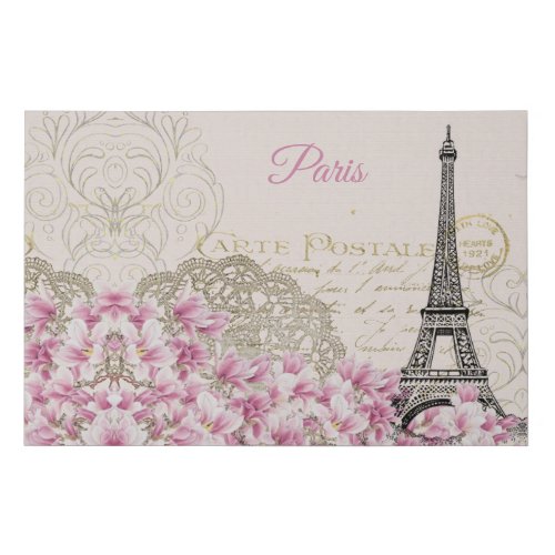 Eiffel Tower Paris Pink Magnolia Faux Canvas Print