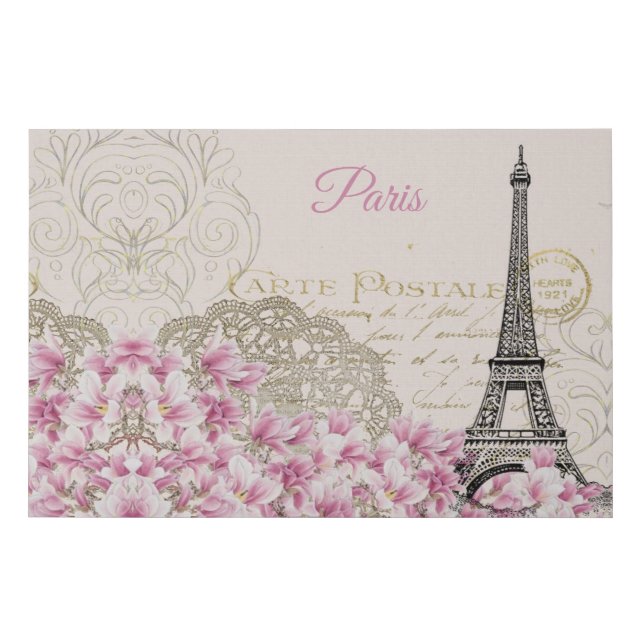 Eiffel Tower, Paris Pink Magnolia Faux Canvas Print (Front)