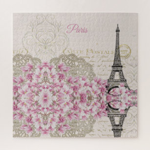 Eiffel Tower, Paris Pink Magnolia Jigsaw Puzzle