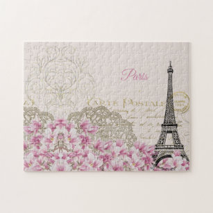 Eiffel Tower, Paris Pink Magnolia Jigsaw Puzzle