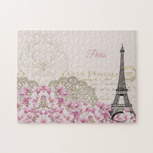 Eiffel Tower Paris Pink Magnolia Jigsaw Puzzle