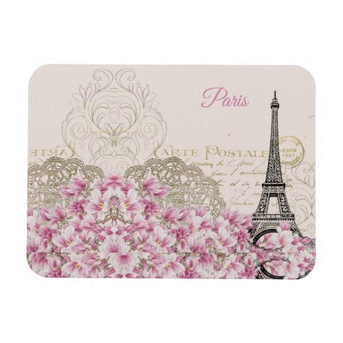 Eiffel Tower Paris Pink Magnolia Magnet