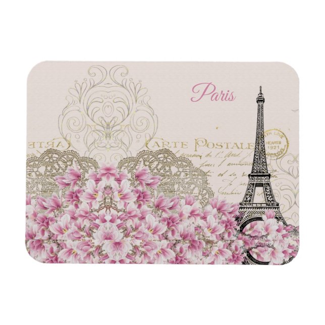 Eiffel Tower, Paris Pink Magnolia Magnet (Horizontal)