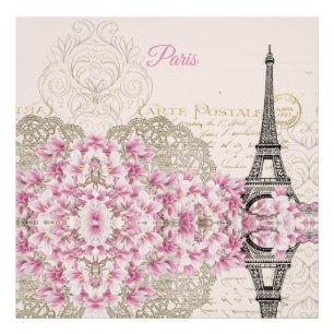 Eiffel Tower, Paris Pink Magnolia Photo Print