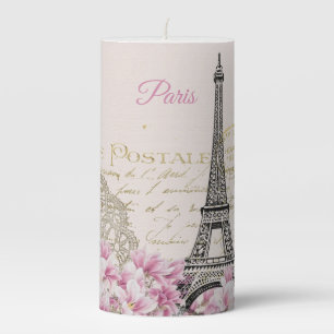 Eiffel Tower, Paris Pink Magnolia Pillar Candle
