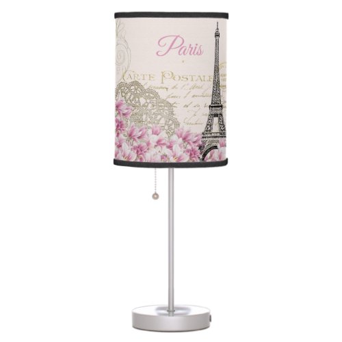 Eiffel Tower Paris Pink Magnolia Table Lamp