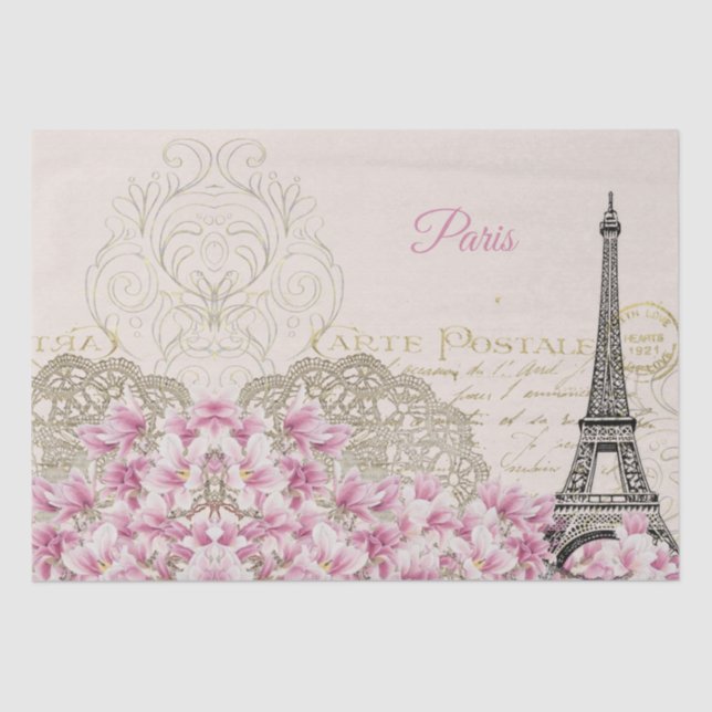Eiffel Tower, Paris Pink Magnolia  Tissue Paper (Front)