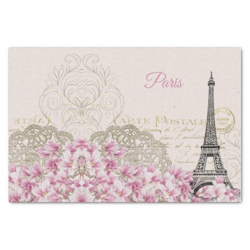 Eiffel Tower Paris Pink Magnolia Tissue Paper