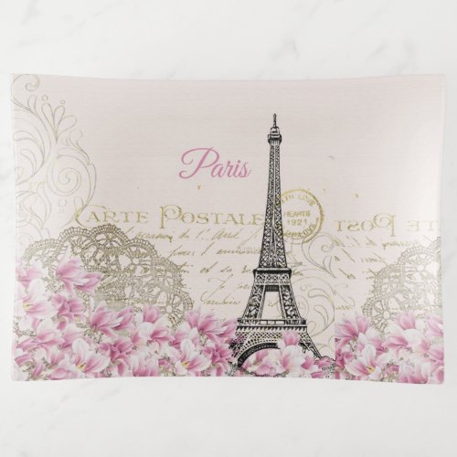 Eiffel Tower Paris Pink Magnolia Trinket Tray