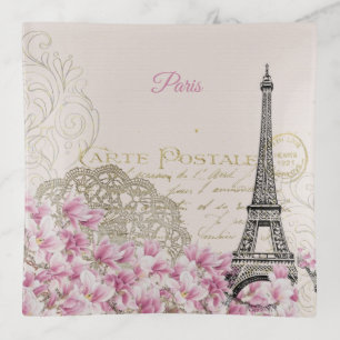 Eiffel Tower, Paris Pink Magnolia Trinket Tray