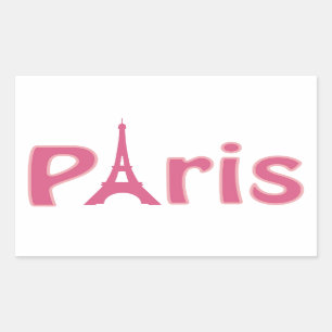Eiffel tower paris pink text art rectangular sticker