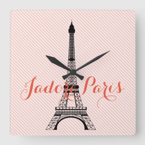 Eiffel tower Paris pink white chevron Square Wall Clock