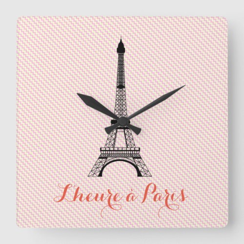 Eiffel tower Paris pink white chevron Square Wall Clock