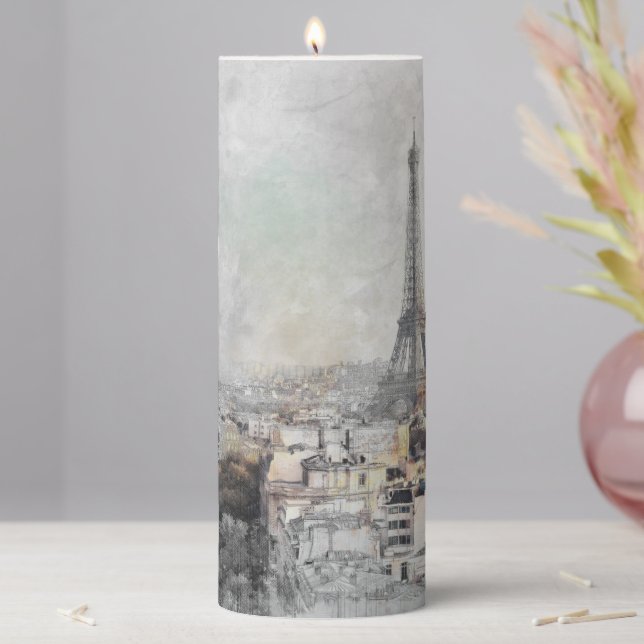 Eiffel Tower Paris – Romantic France Souvenir  Pillar Candle (In Situ)