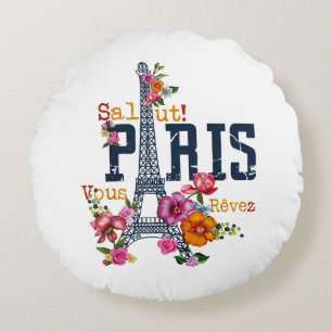 Eiffel Tower Paris Shirt Salut Flowering Paris Fra Round Pillow