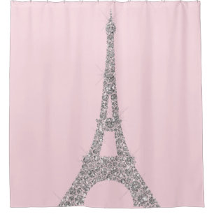 Eiffel Tower Paris Silver Pink Swarovski Crystals Shower Curtain