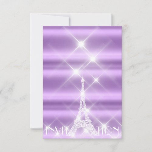 Eiffel Tower Paris Sparkly Stars Purple Diamond Invitation