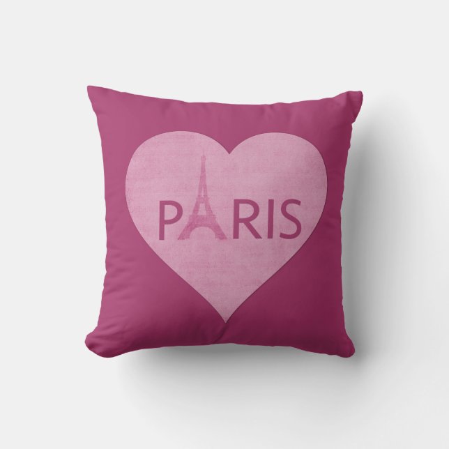 Eiffel Tower | Paris Stylish Pink Heart Music Throw Pillow (Front)